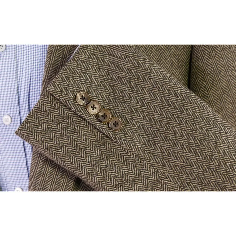 Hickey Freeman Brown Herringbone Tweed 2-Btn Wool Sportcoat Blazer 46L